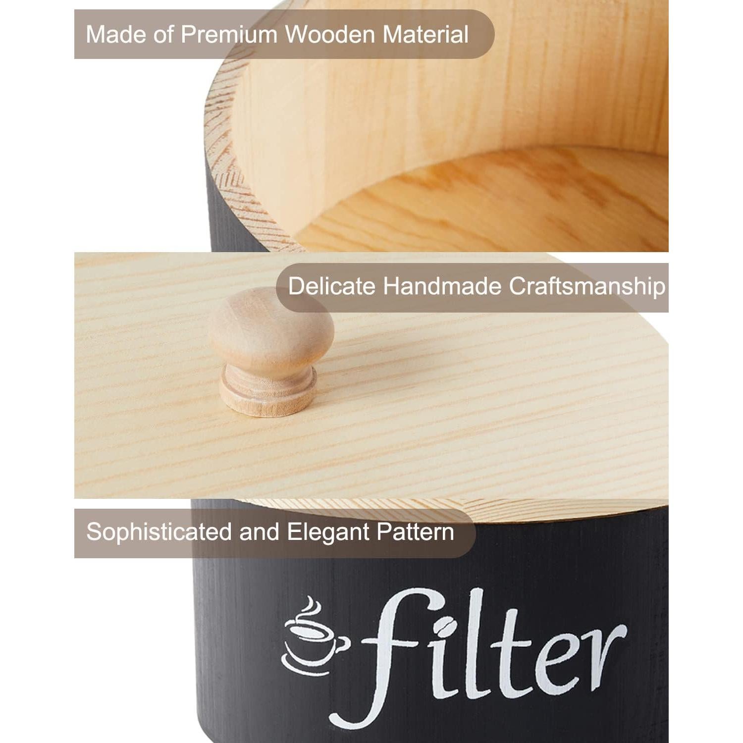 Soporte para Filtros de Café de Madera Negro con Tapa
