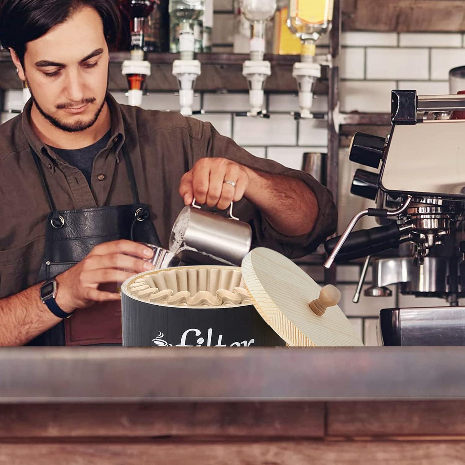 Soporte para Filtros de Café de Madera Negro con Tapa