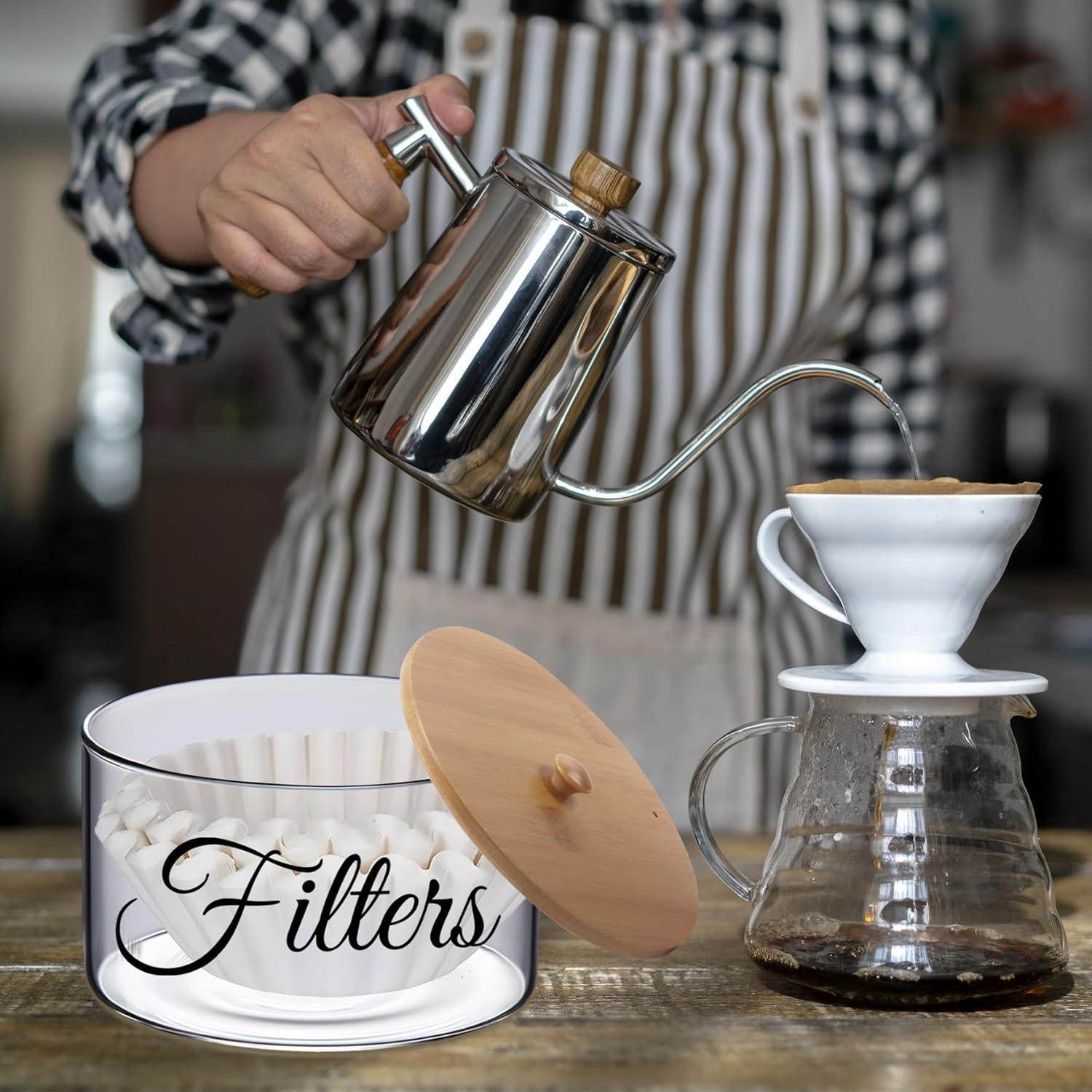 Soporte para Filtros de Café Klmnop de Vidrio con Tapa de Bambú