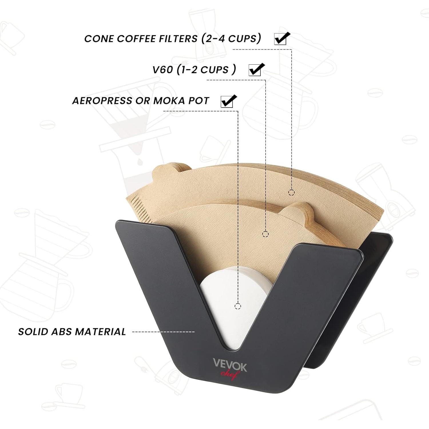 Soporte de Filtro de Café VEVOK CHEF con 100 Filtros de Papel