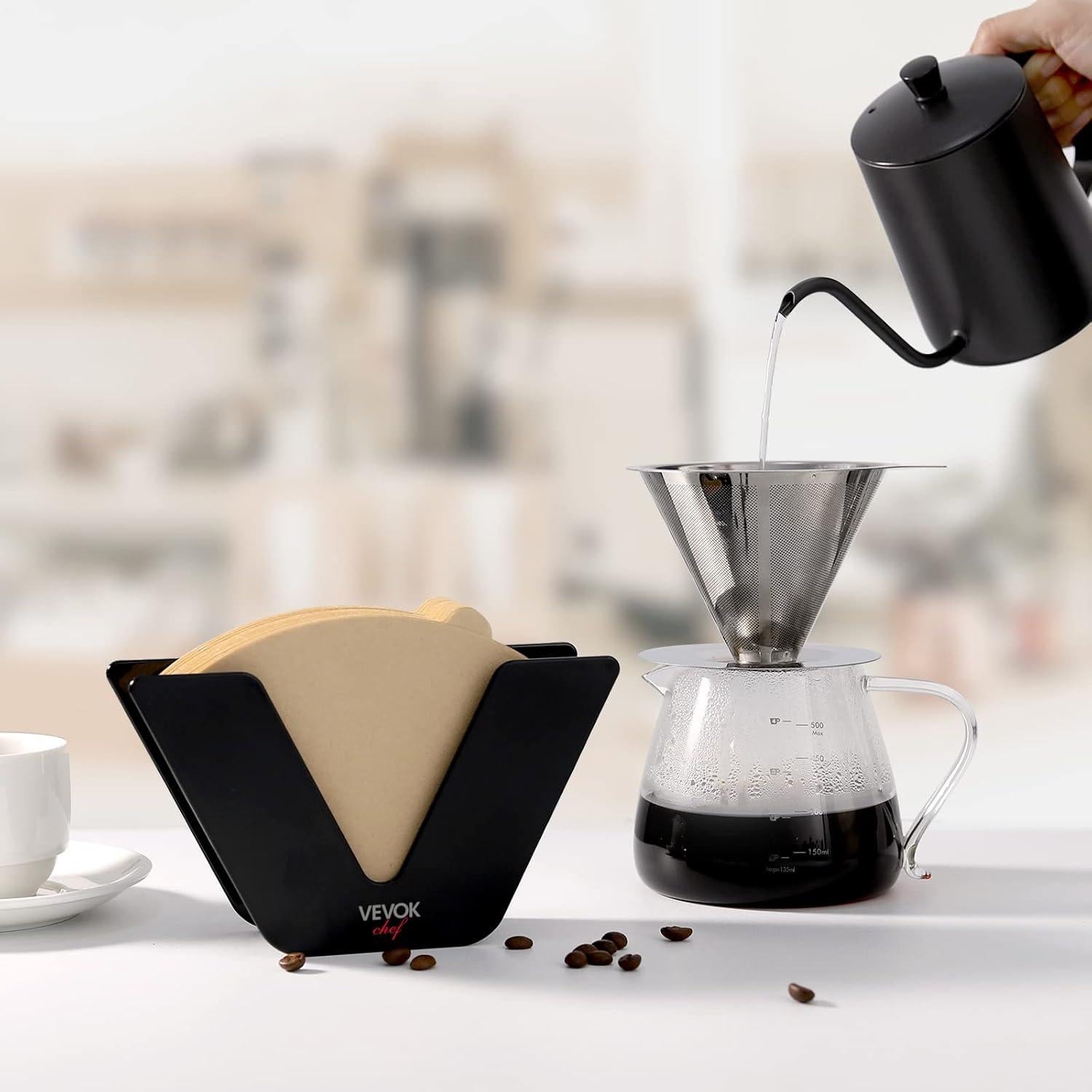 Soporte de Filtro de Café VEVOK CHEF con 100 Filtros de Papel