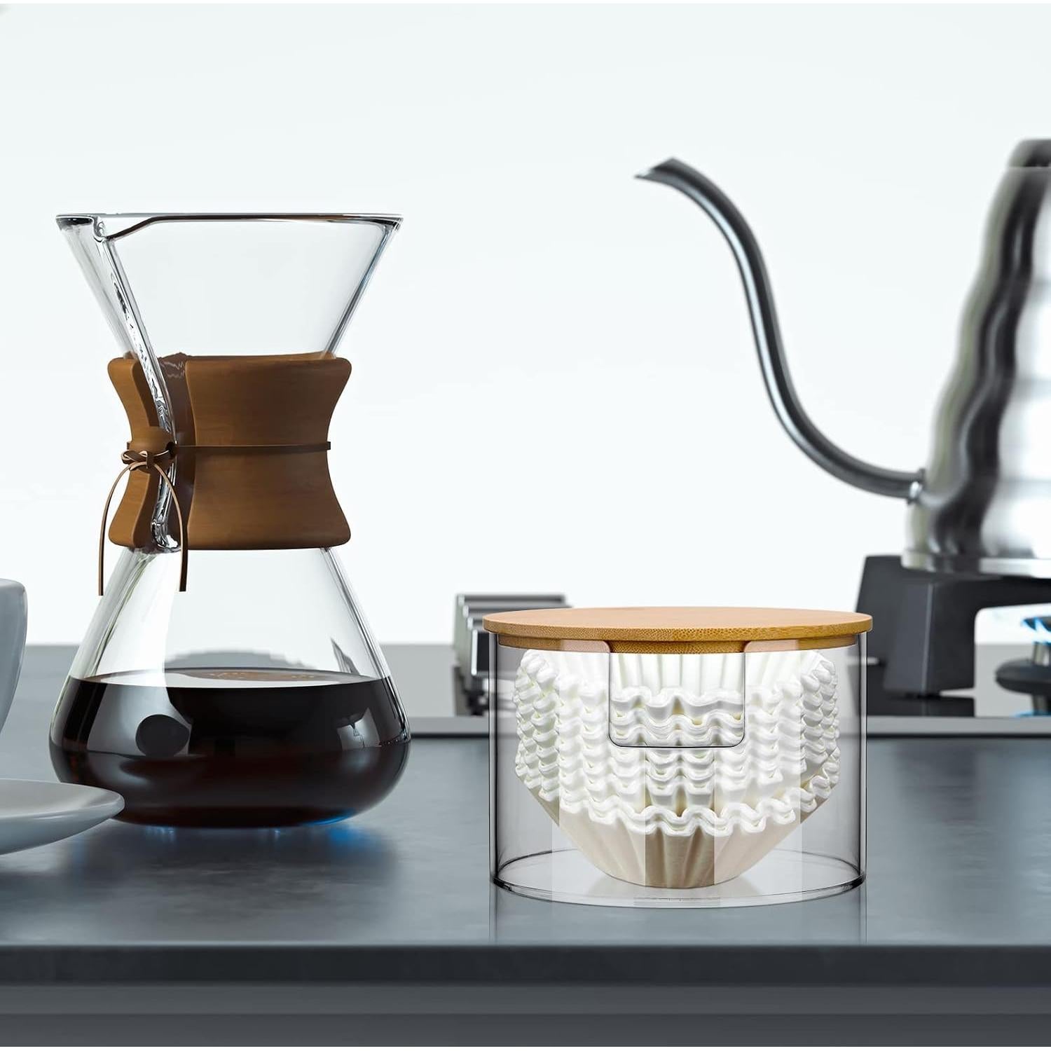 Soporte para Filtros de Café Qunclay Acrílico con Tapa de Bambú