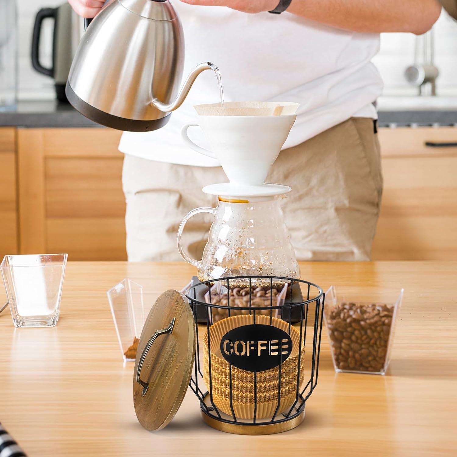 Soporte para Filtros de Café Yuanan con Tapa de Madera 16.5x18 cm