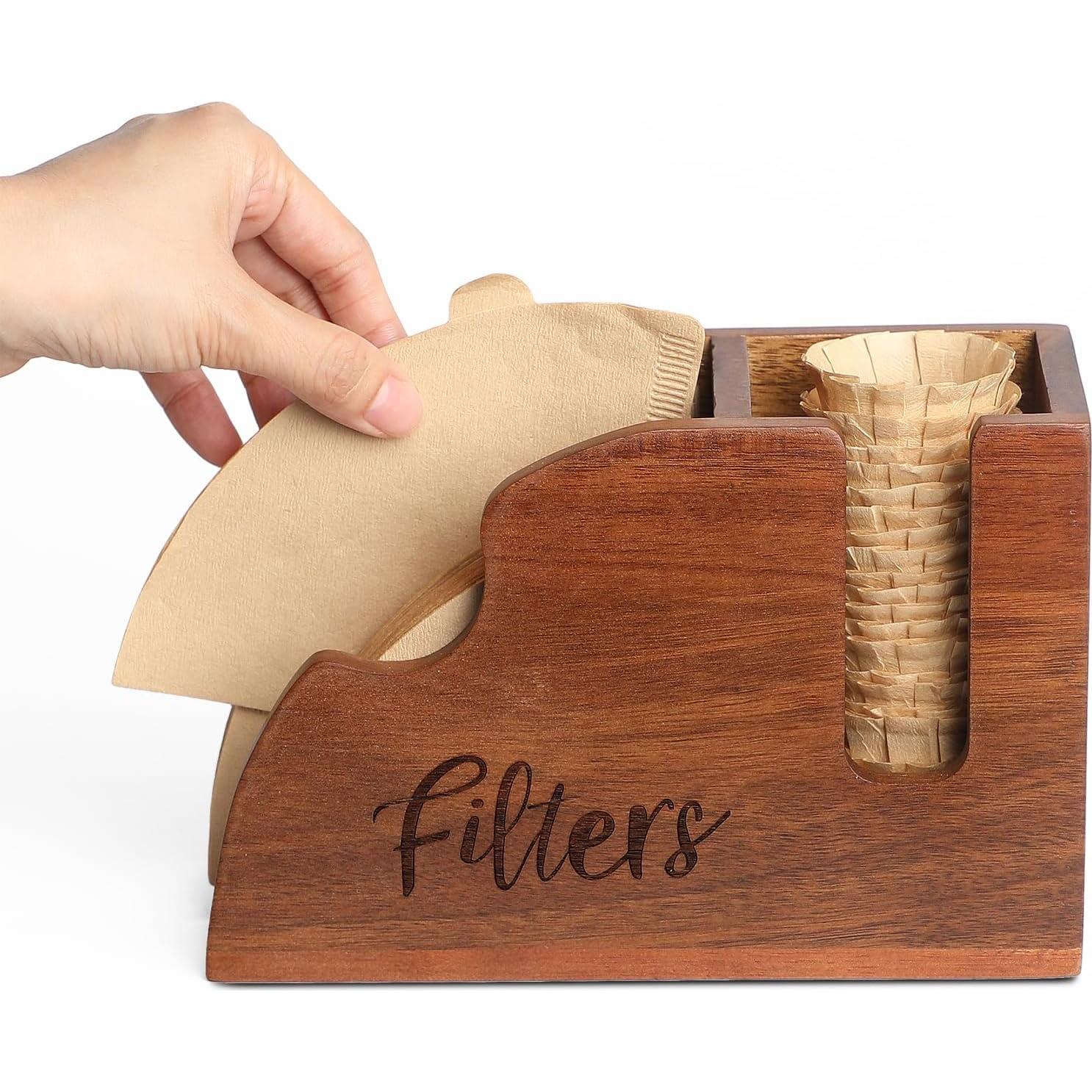Soporte de Filtros de Café de Madera Acacia 2 en 1 para V60 y K-Cup