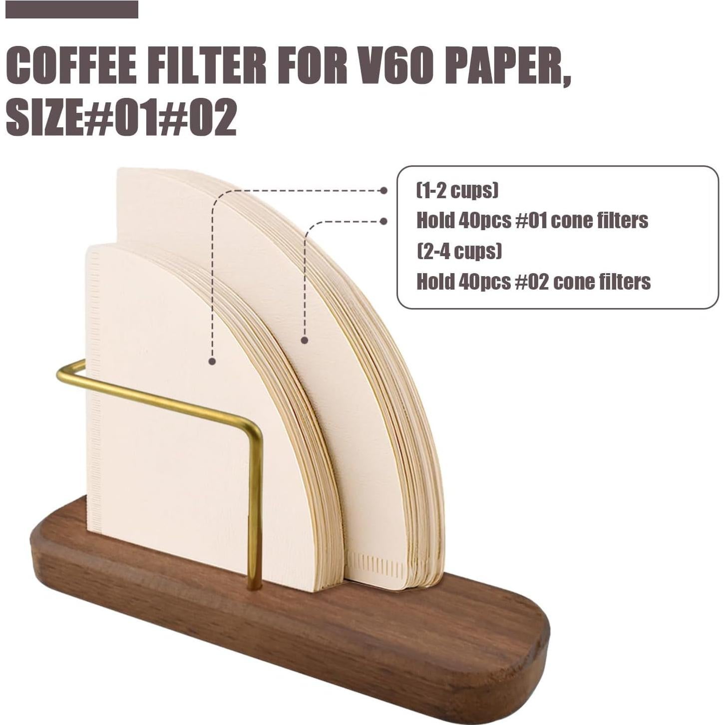 Soporte para Filtros de Café HONSNKS de Nogal y Latón - 40 Filtros