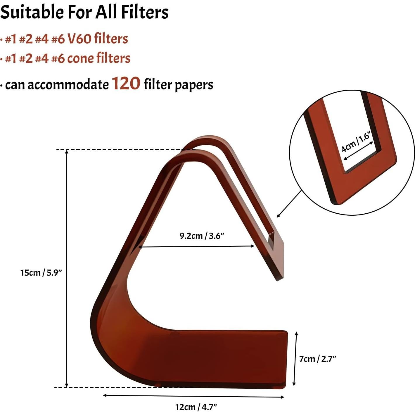 Soporte de Filtro de Café Acrílico PURIMADE 5mm Cono Marrón