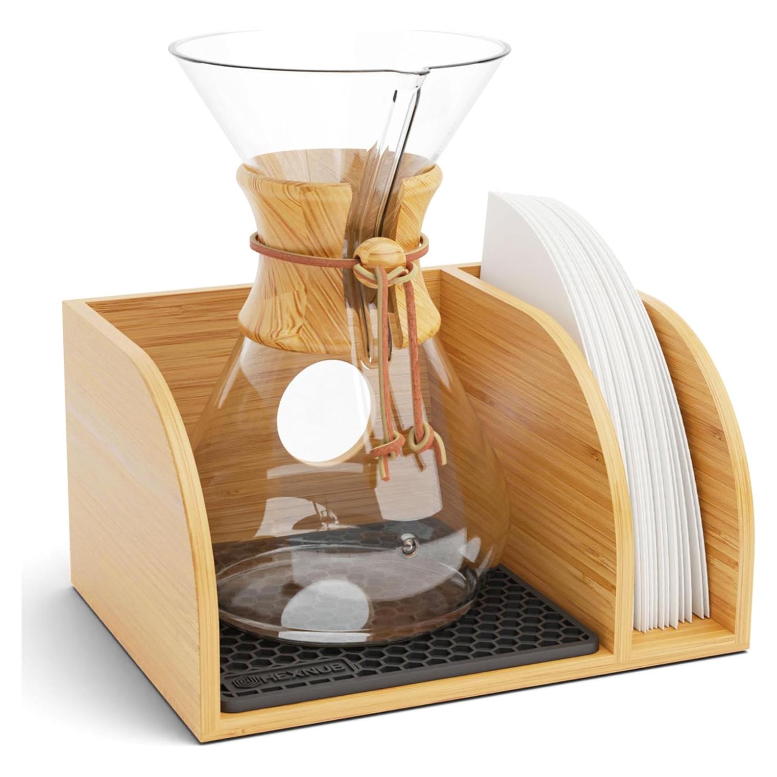 Caddy para Cafeteras HEXNUB de Bambú con Alfombrilla Negra