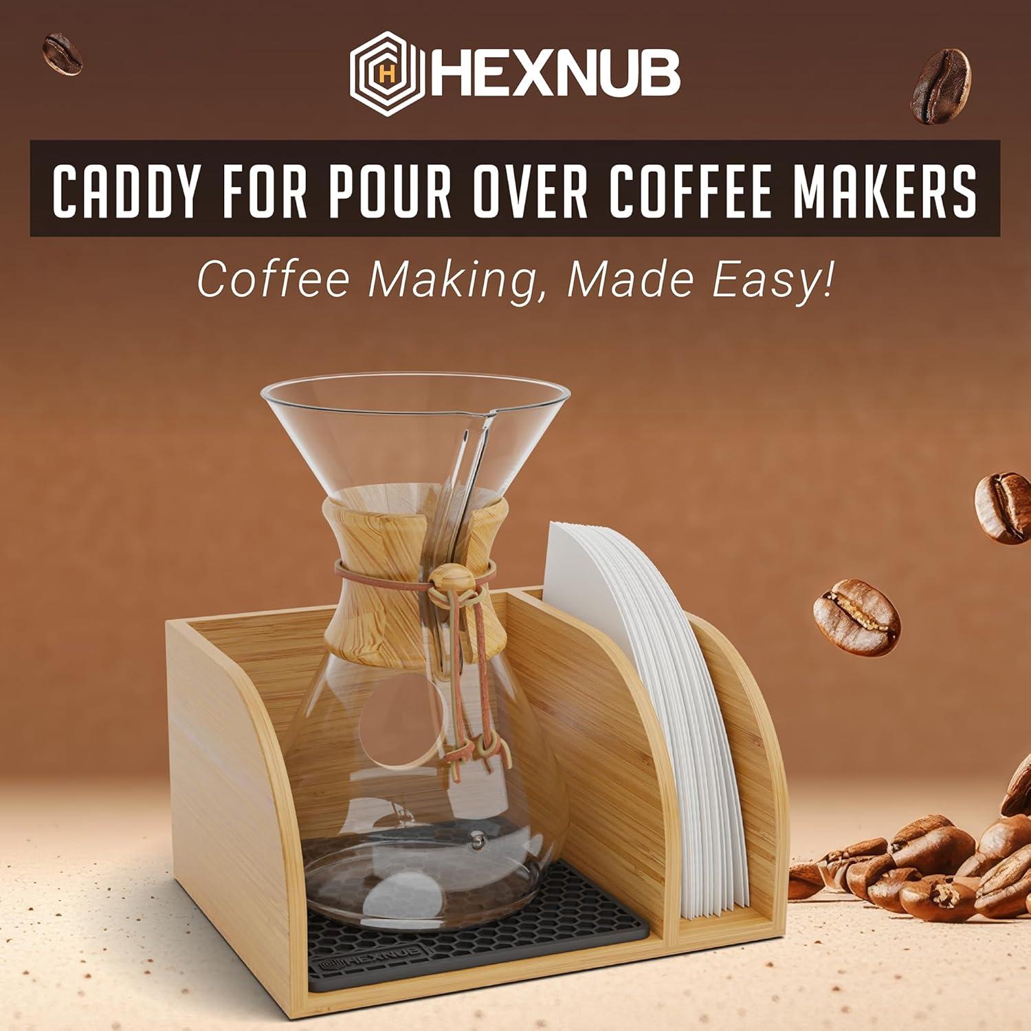 Caddy para Cafeteras HEXNUB de Bambú con Alfombrilla Negra