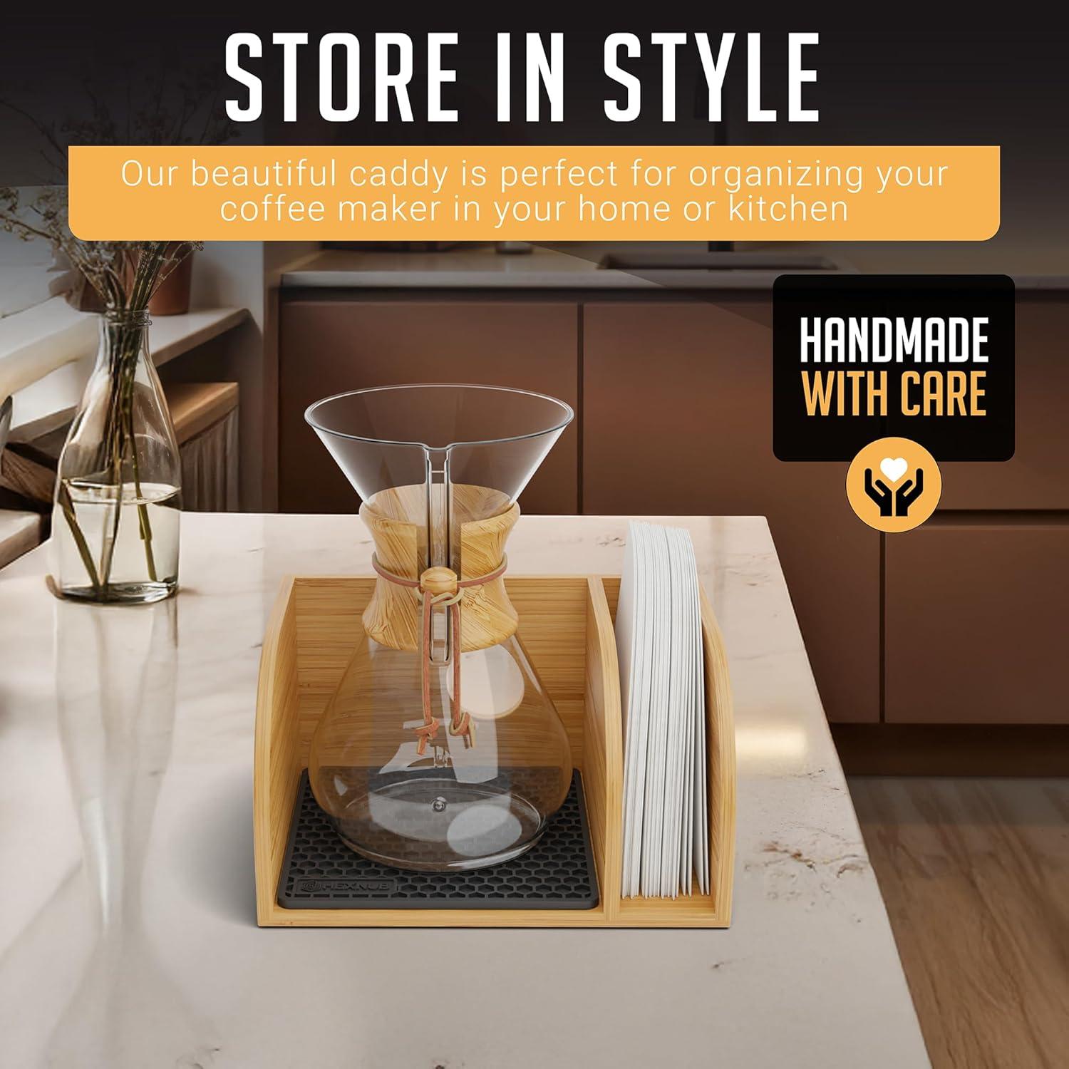 Caddy para Cafeteras HEXNUB de Bambú con Alfombrilla Negra