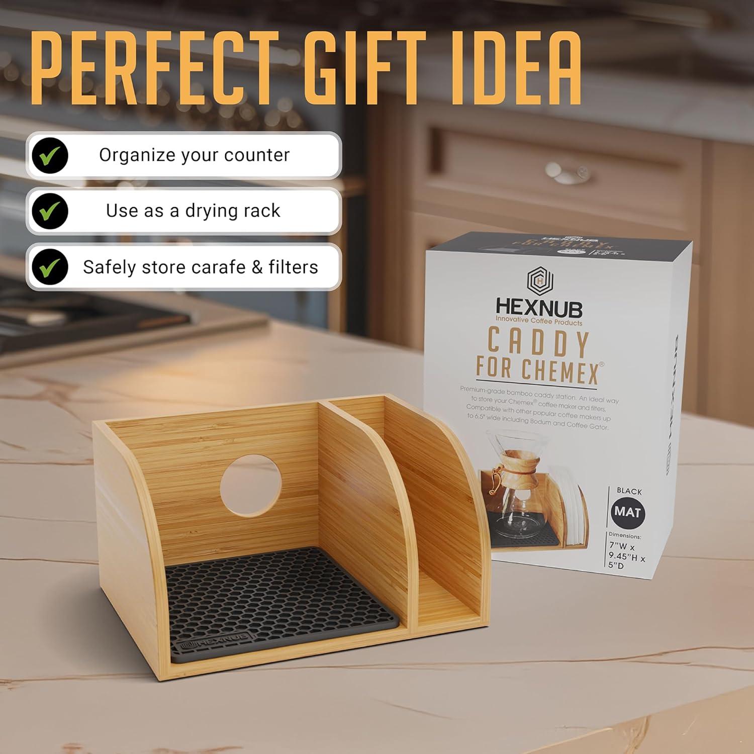 Caddy para Cafeteras HEXNUB de Bambú con Alfombrilla Negra