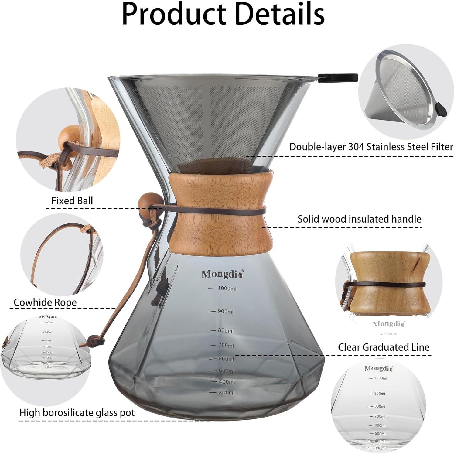 Cafetera de Goteo Mongdio 1000ml con Filtro Acero Inoxidable