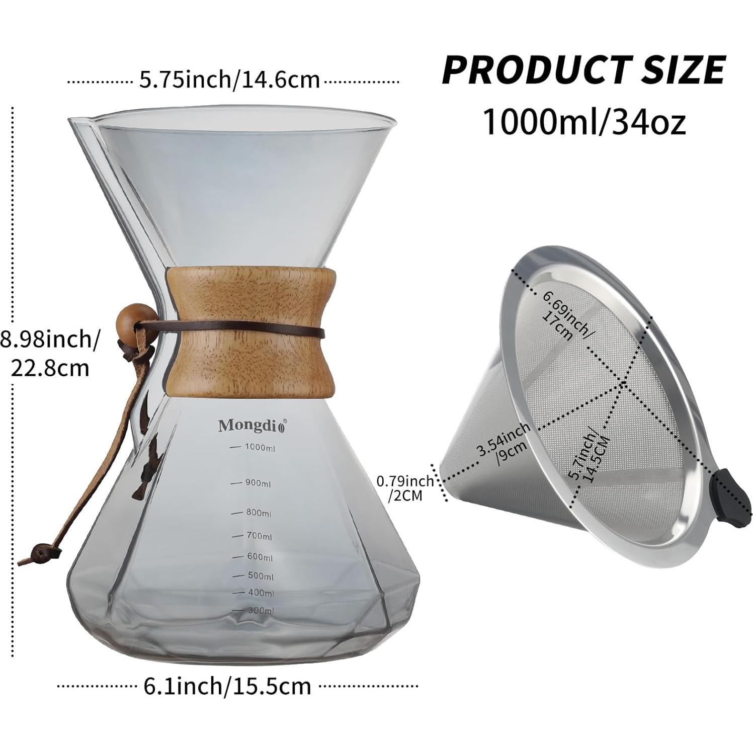 Cafetera de Goteo Mongdio 1000ml con Filtro Acero Inoxidable