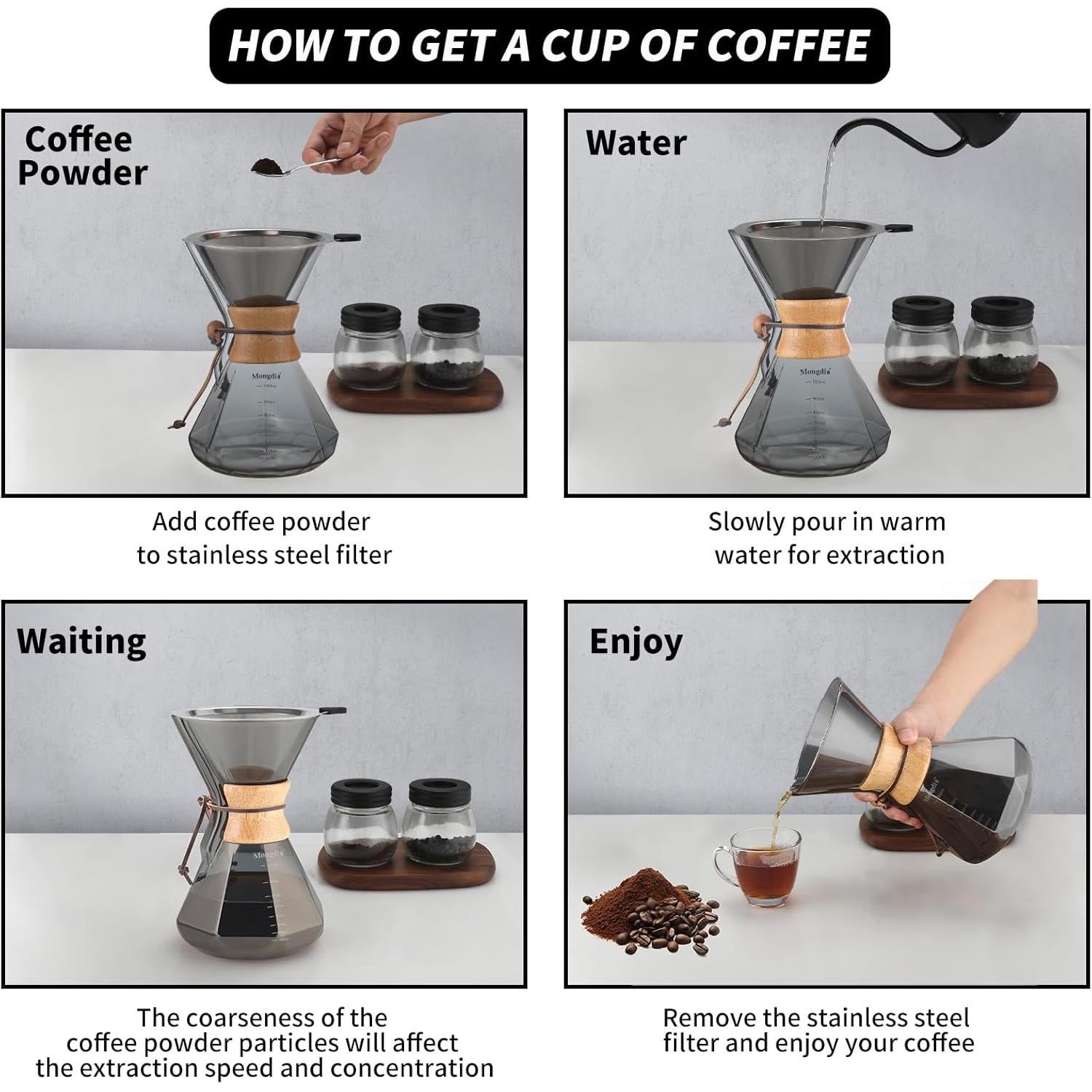 Cafetera de Goteo Mongdio 1000ml con Filtro Acero Inoxidable