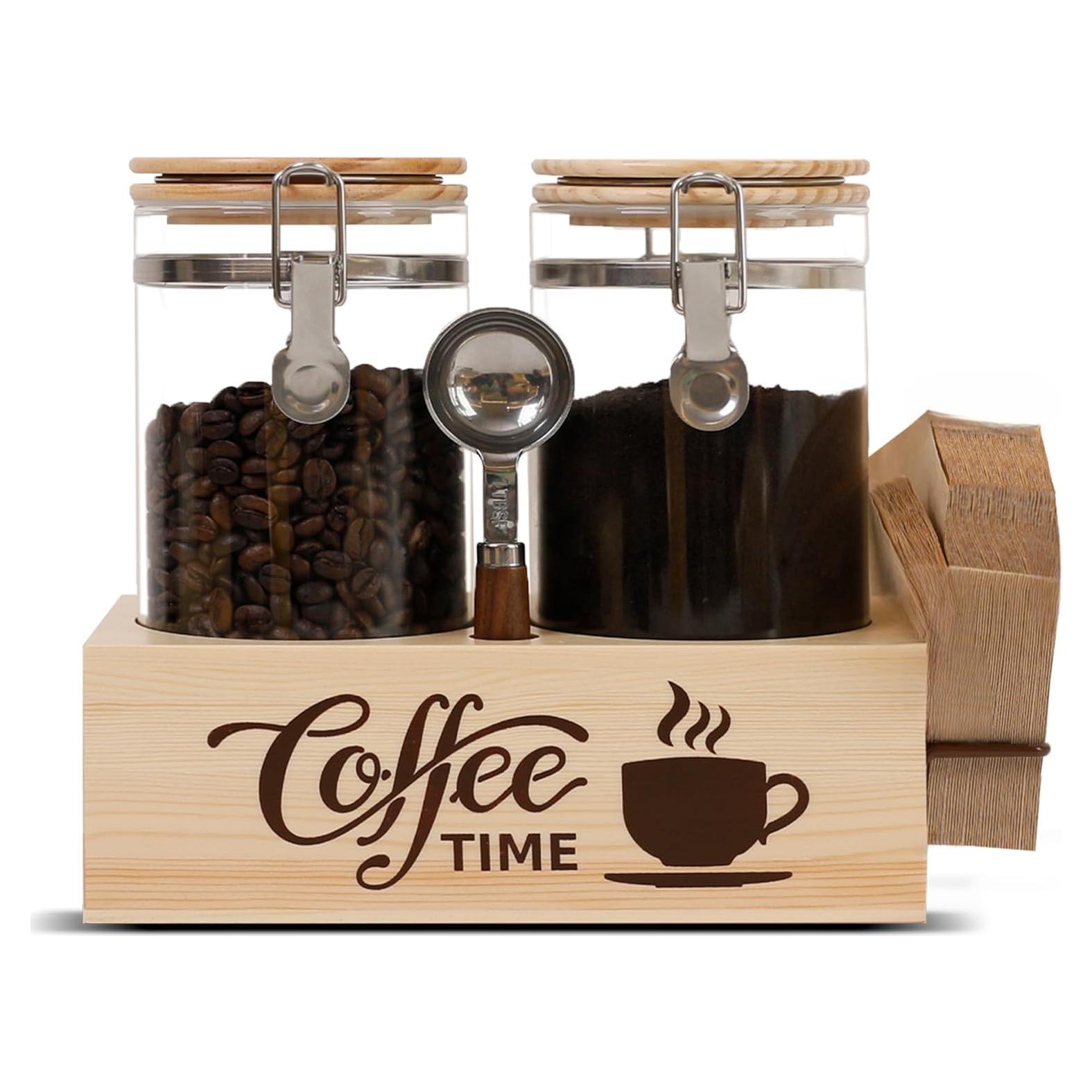 Juego de tarros de café de vidrio EQEY con estante y cuchara