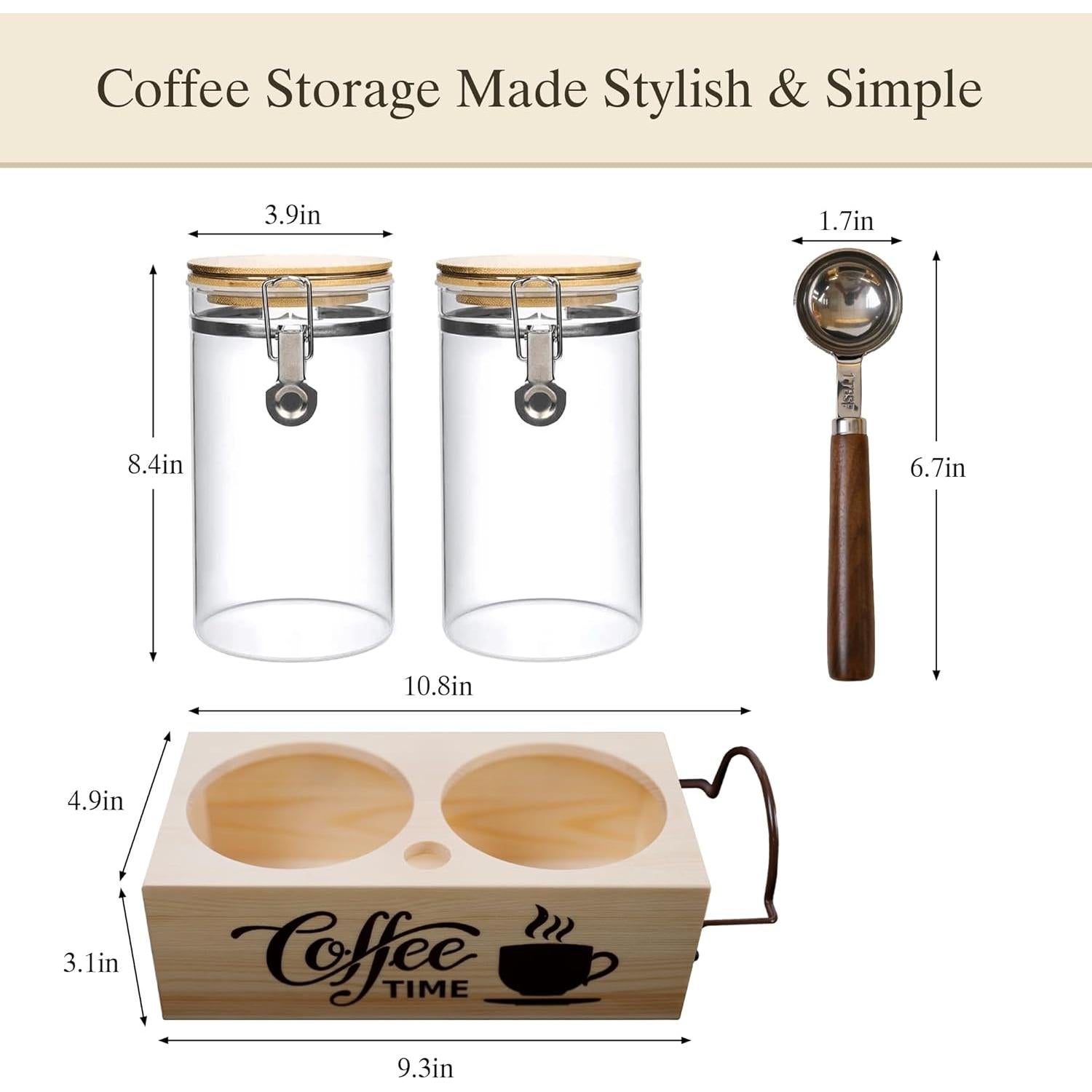 Juego de tarros de café de vidrio EQEY con estante y cuchara