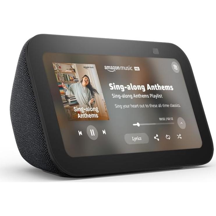 Echo Show 5 (newest model), Smart display with Alexa+ Early Access, 2x the bass and clearer sound, Charcoal