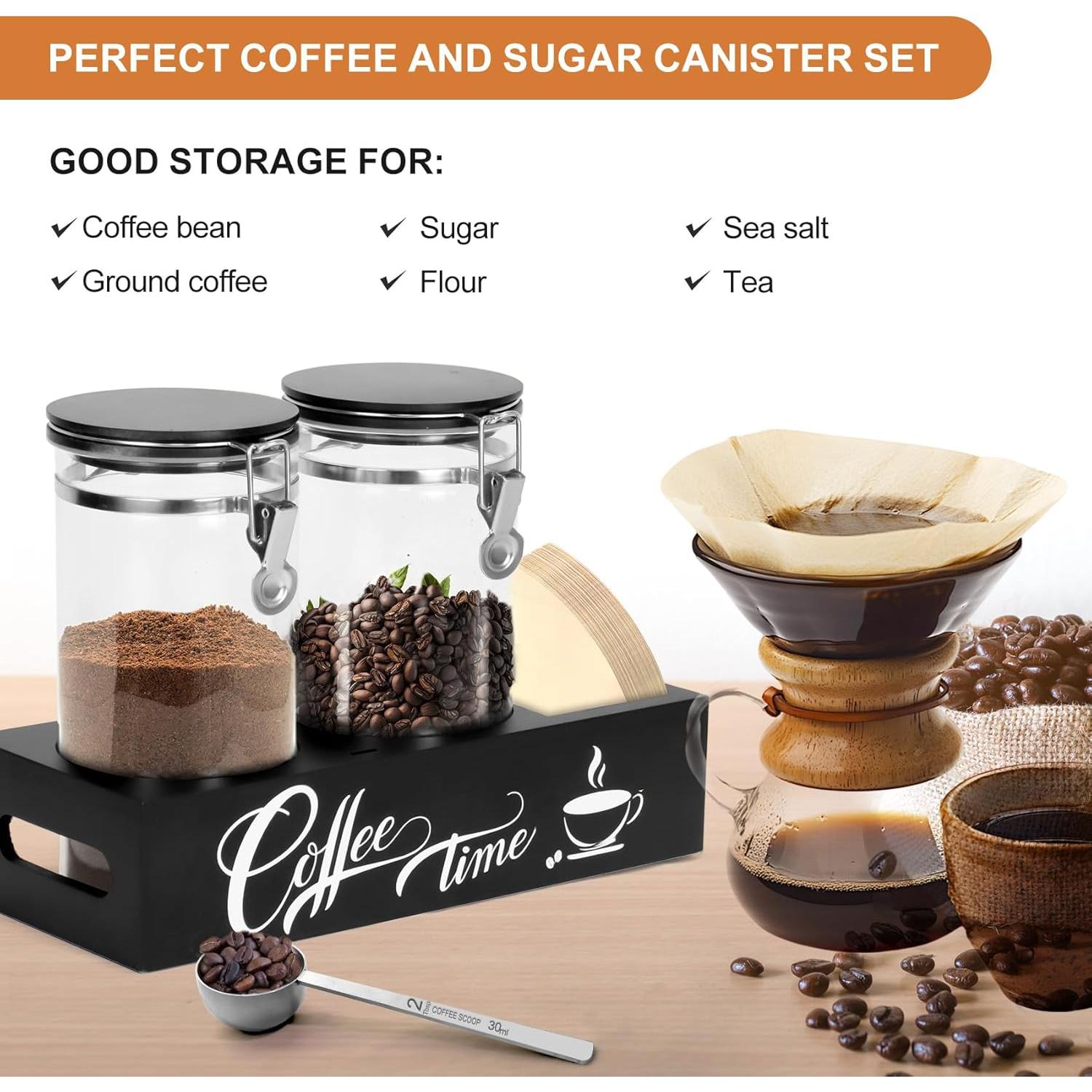 Juego de Contenedores de Café de Vidrio MACIFECI 54oz con Estante