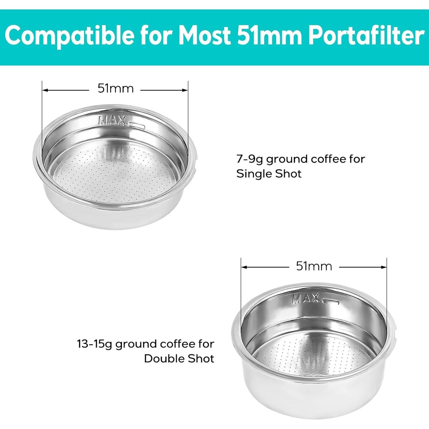 Set Portafiltro Acero Inoxidable 51mm CASABREWS para Espresso