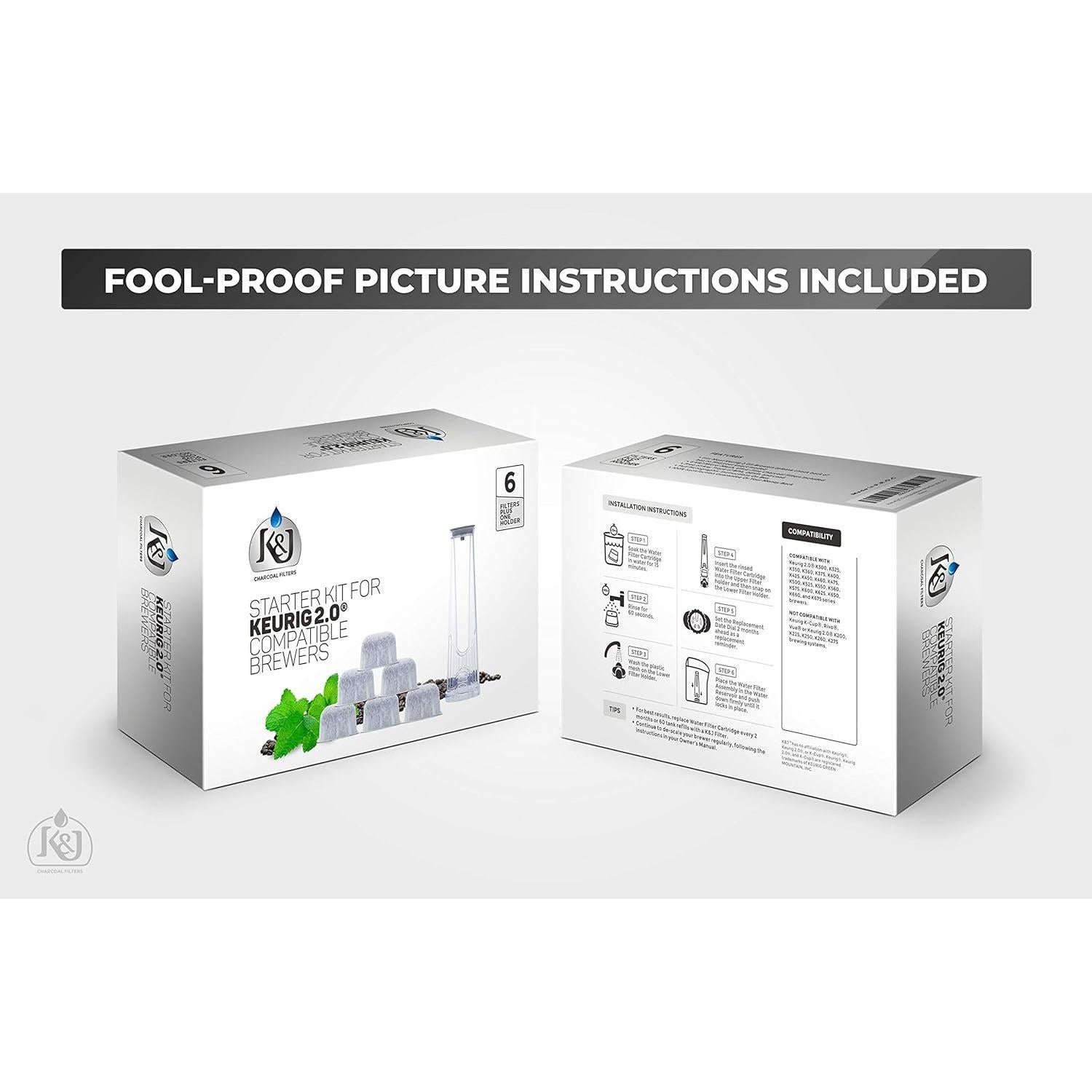 Kit de Inicio K&J para Cafetera Keurig 2.0 - 6 Filtros de Agua