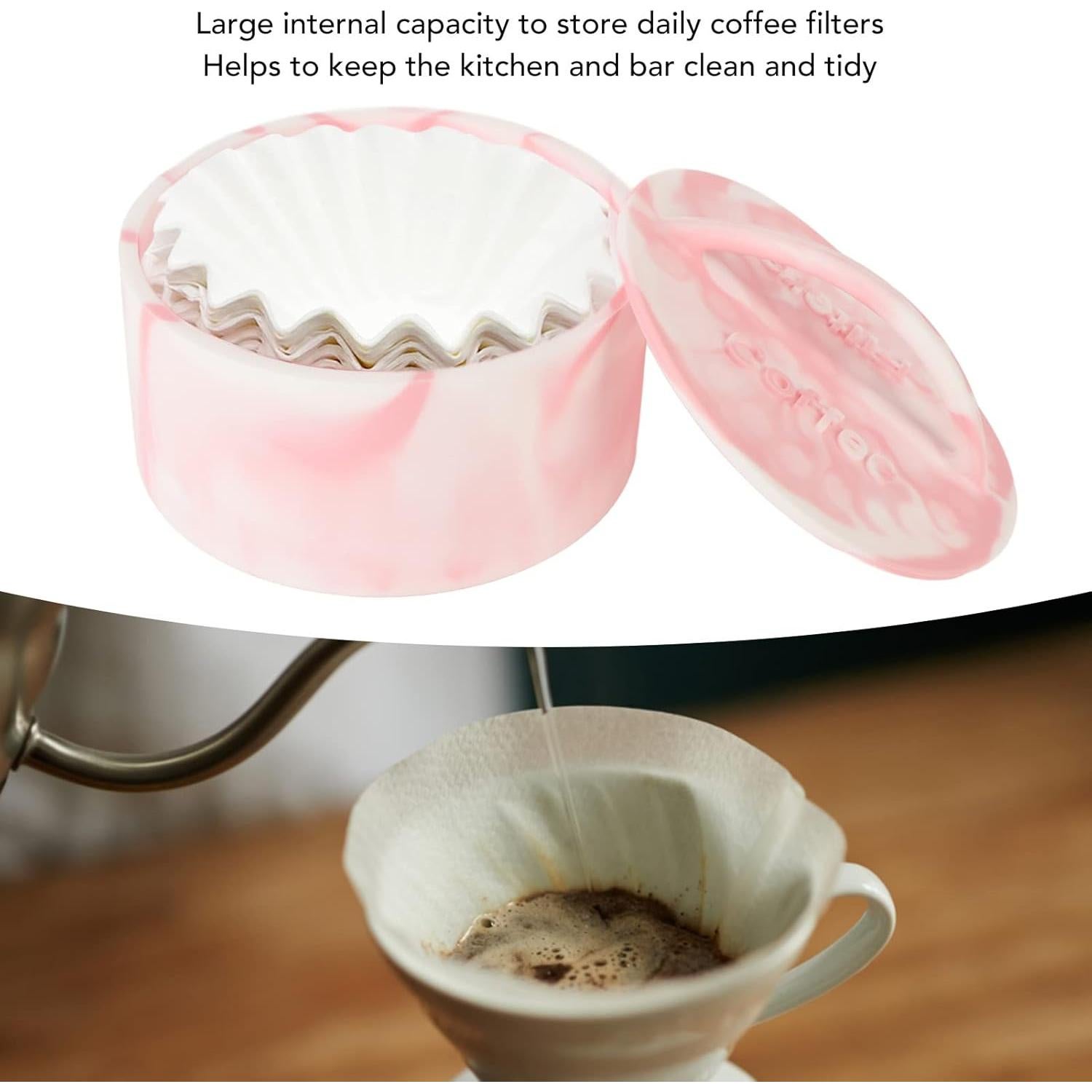 Soporte de Filtro de Café HERCHR Rosa - Organizador Silicona 15.5cm