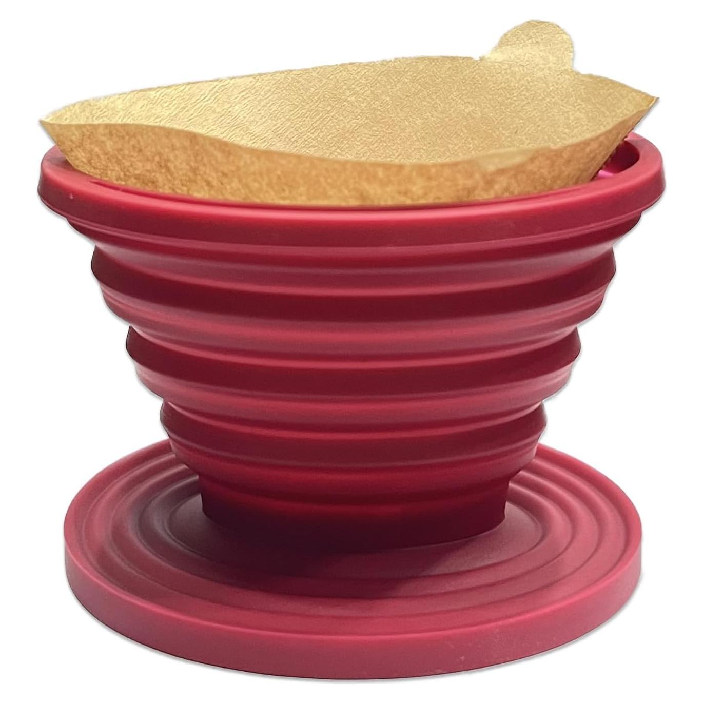 Goteador de Café Plegable Joyangy Rojo con 5 Filtros de Papel