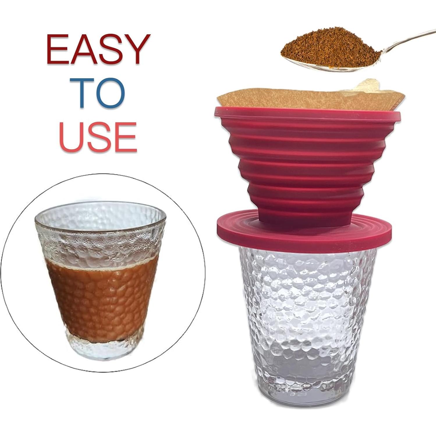 Goteador de Café Plegable Joyangy Rojo con 5 Filtros de Papel