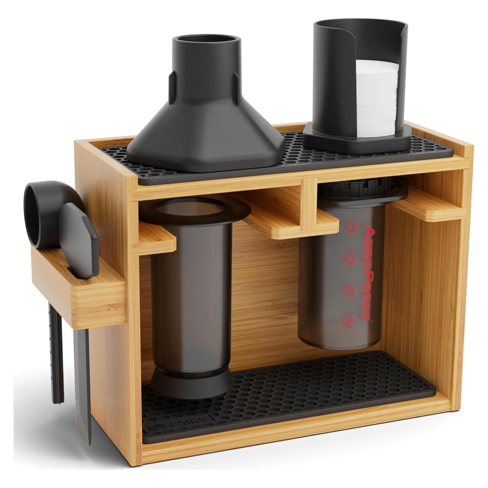 Organizador de Bambú HEXNUB para AeroPress con Alfombrillas Negras
