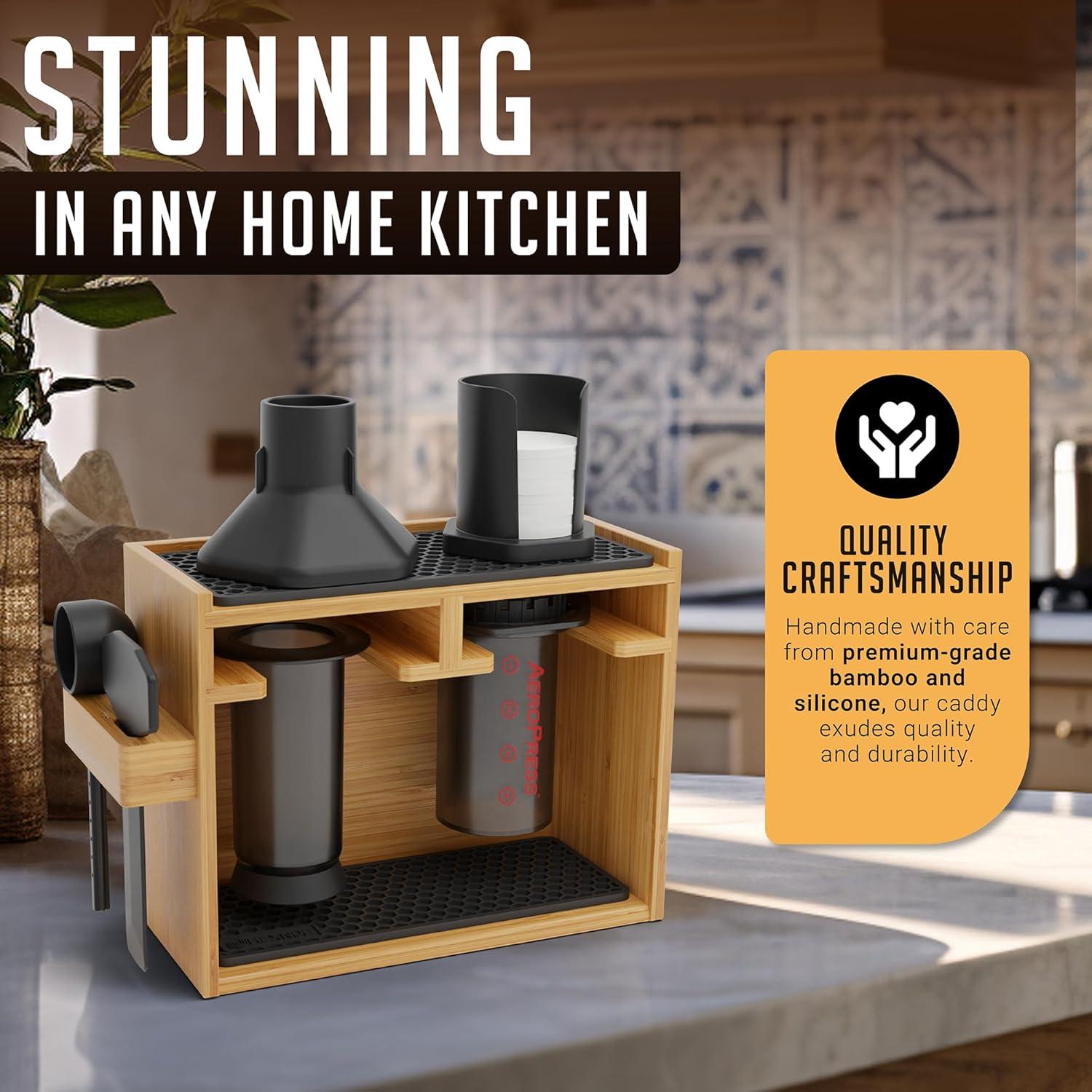 Organizador de Bambú HEXNUB para AeroPress con Alfombrillas Negras