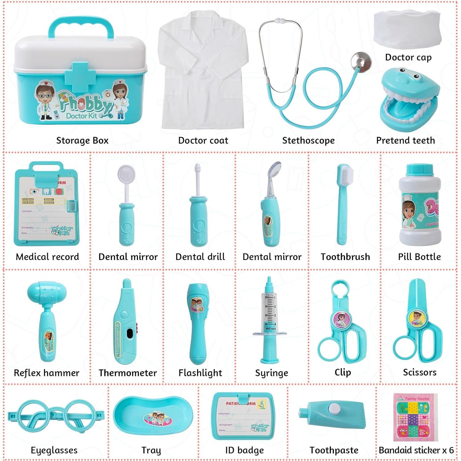 Kit de Doctor Phobby 27 Piezas con Estetoscopio Real para Niños