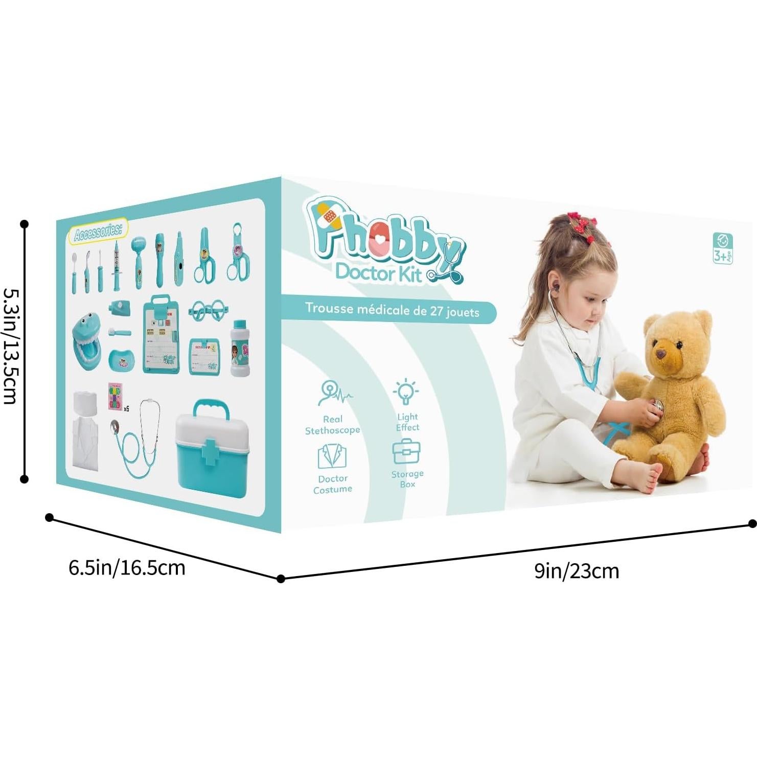 Kit de Doctor Phobby 27 Piezas con Estetoscopio Real para Niños
