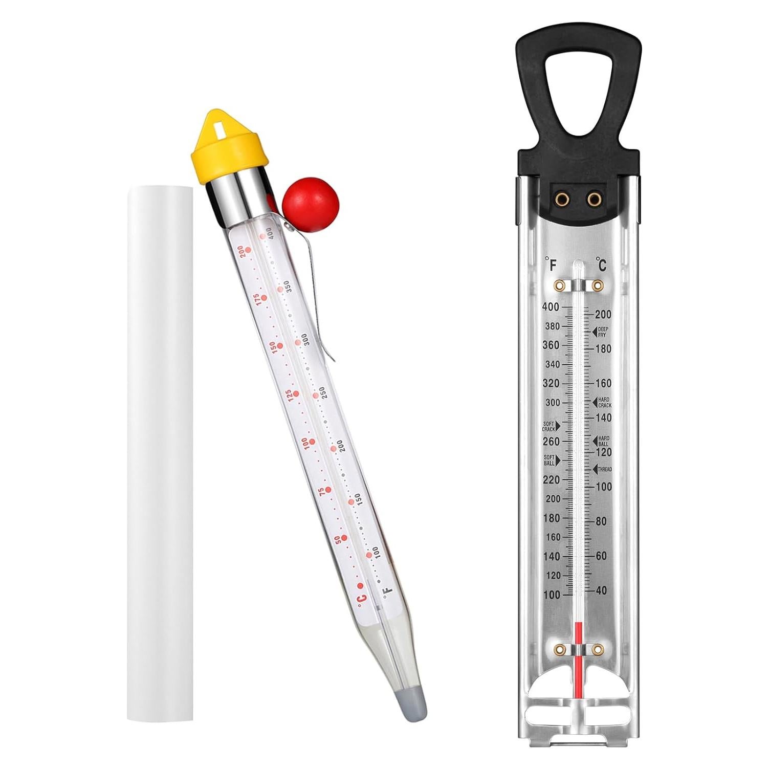 2Pcs Candy Thermometer with Pot Clip, New Stainless Steel Deep Fry Oil Thermometer Instant Read Cooking Thermometer with Hanging Hook, Oil/Candy/Fry/Jam/Sugar/Syrup/Jelly Food Thermometer for Cooking