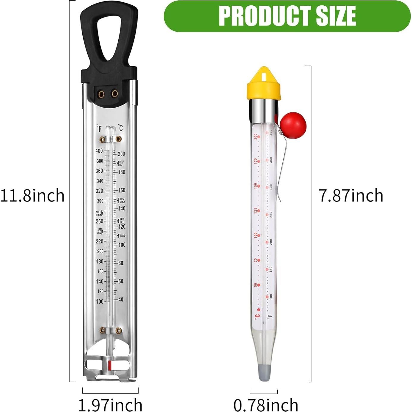 2Pcs Candy Thermometer with Pot Clip, New Stainless Steel Deep Fry Oil Thermometer Instant Read Cooking Thermometer with Hanging Hook, Oil/Candy/Fry/Jam/Sugar/Syrup/Jelly Food Thermometer for Cooking