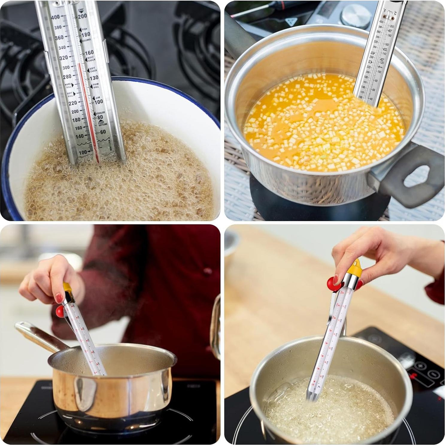 2Pcs Candy Thermometer with Pot Clip, New Stainless Steel Deep Fry Oil Thermometer Instant Read Cooking Thermometer with Hanging Hook, Oil/Candy/Fry/Jam/Sugar/Syrup/Jelly Food Thermometer for Cooking