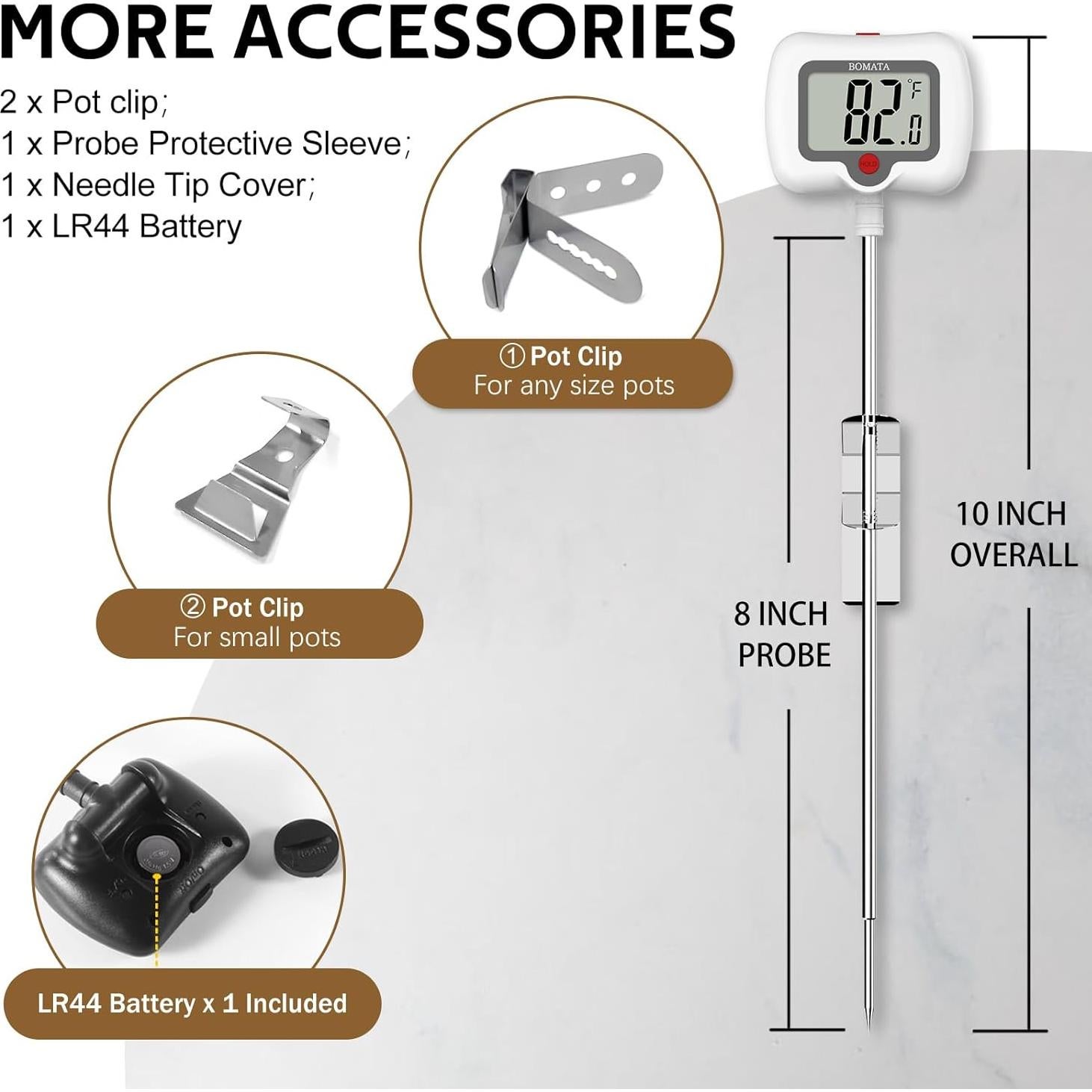 Termómetro Digital BOMATA con Sonda de 20.32 cm y Clip