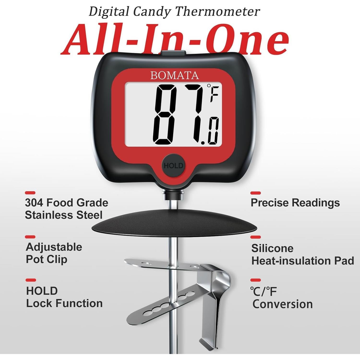 Termómetro Digital de Caramelo BOMATA TL501 con Clip y Pantalla Rotativa