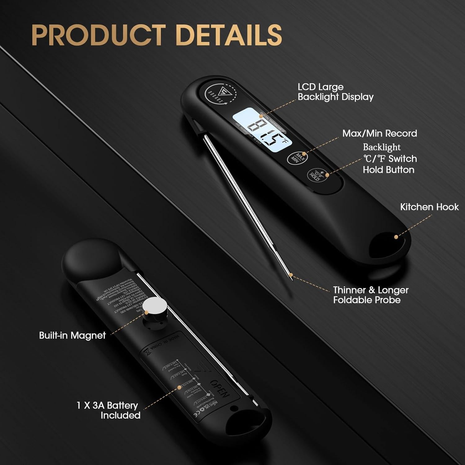 Termómetro Digital de Carne DOQAUS con Sonda Plegable y Retroiluminación