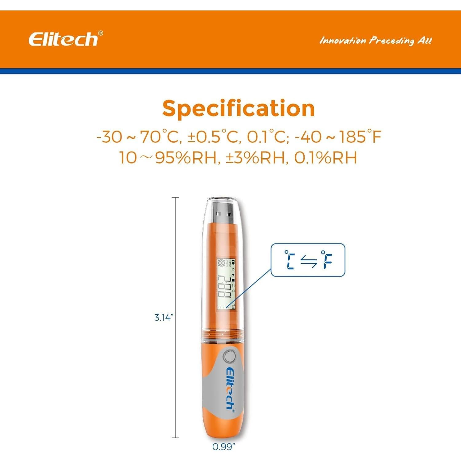 Registrador de Datos de Temperatura Elitech RC-51H 10 Unidades