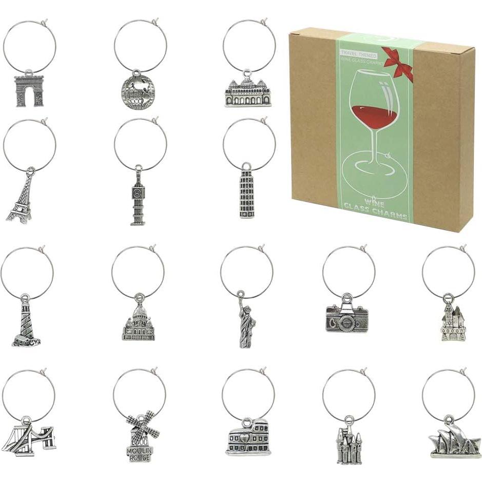 16 Encantos para Copas de Vino Viaje - Marcadores Duraderos