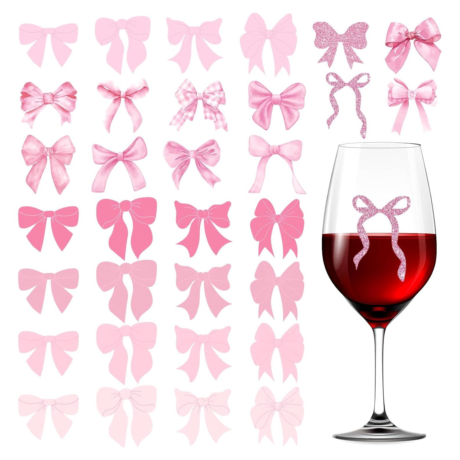 Marcadores de Copas de Vino Marspark 192 Pcs Lazo Rosa Reutilizables