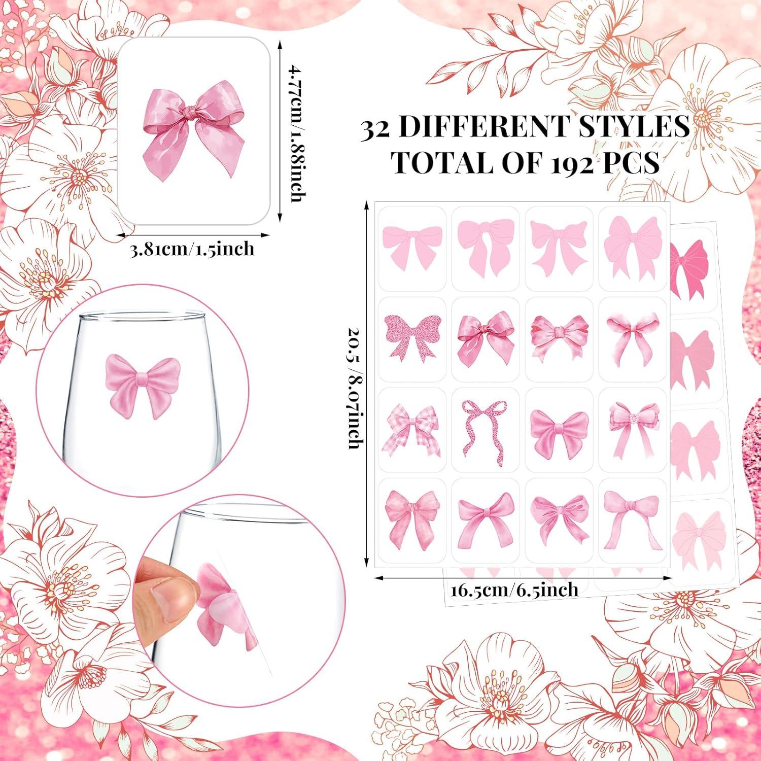 Marcadores de Copas de Vino Marspark 192 Pcs Lazo Rosa Reutilizables