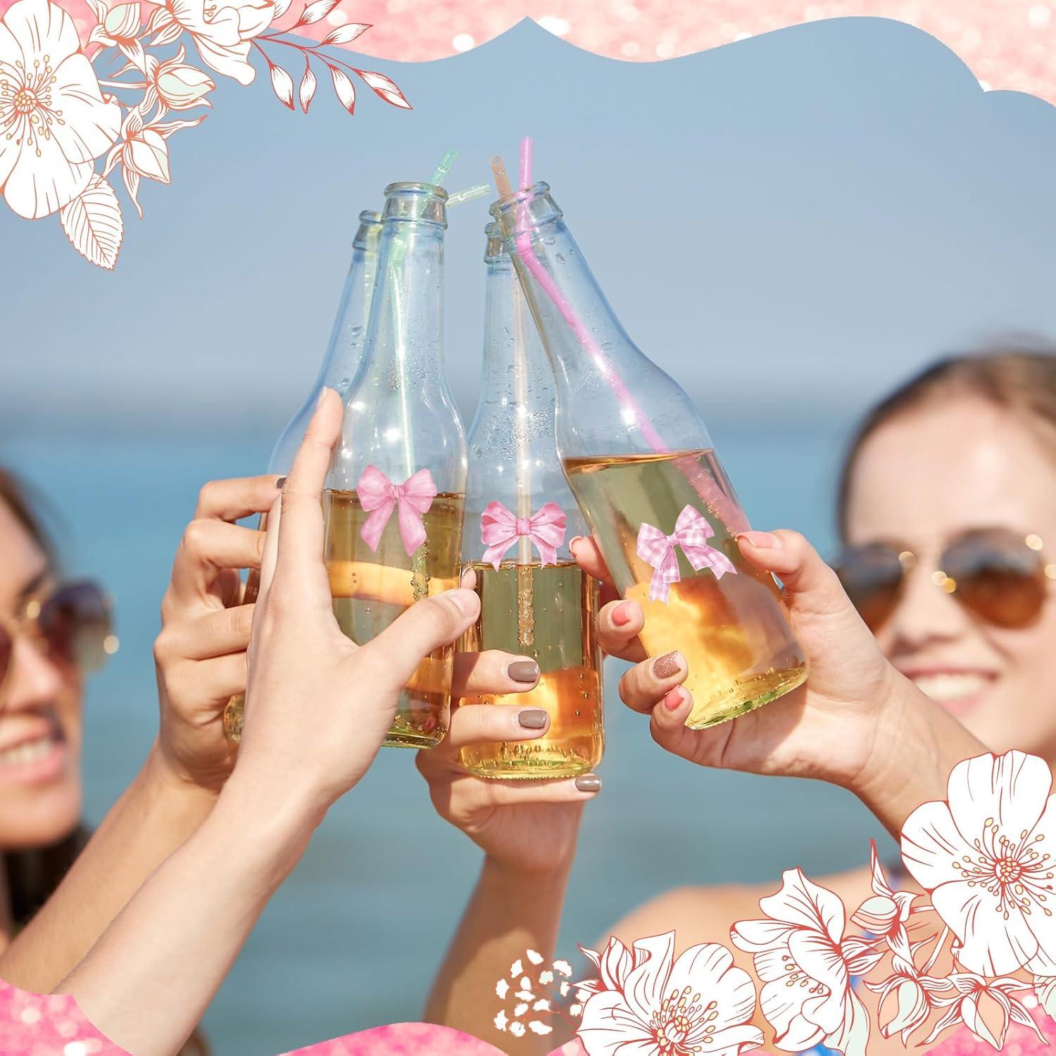 Marcadores de Copas de Vino Marspark 192 Pcs Lazo Rosa Reutilizables