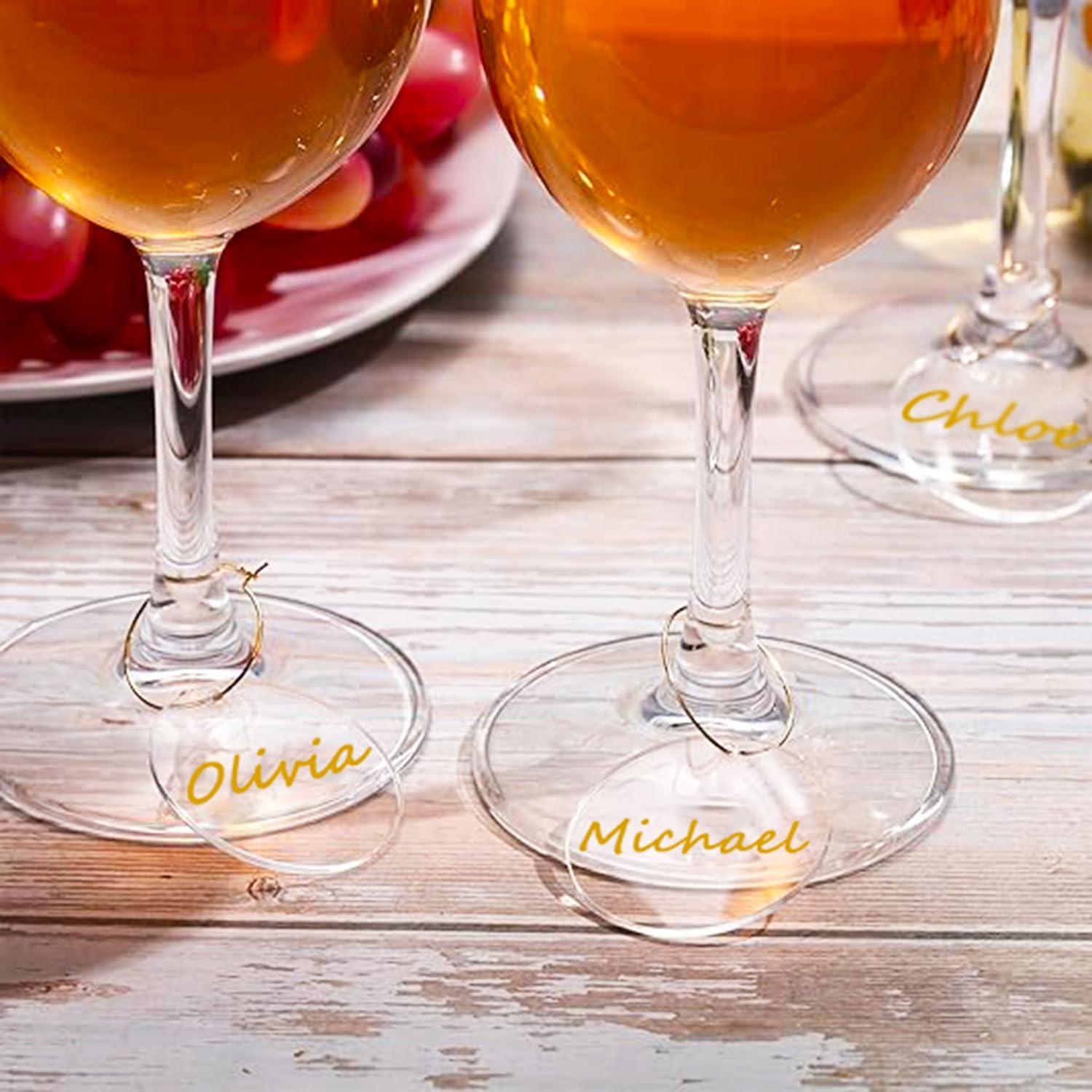 50 Marcadores de Copas de Vino Acrílicos Reutilizables con Bolígrafos