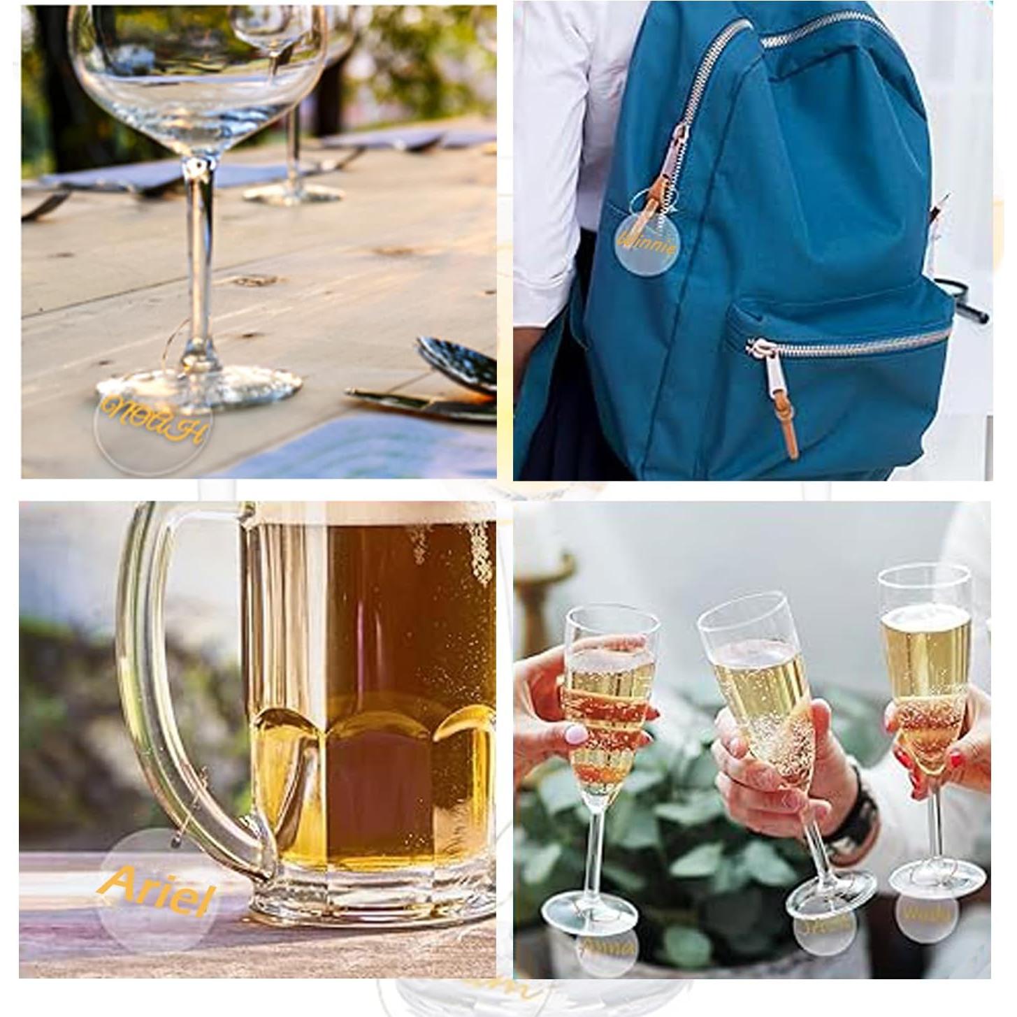 50 Marcadores de Copas de Vino Acrílicos Reutilizables con Bolígrafos