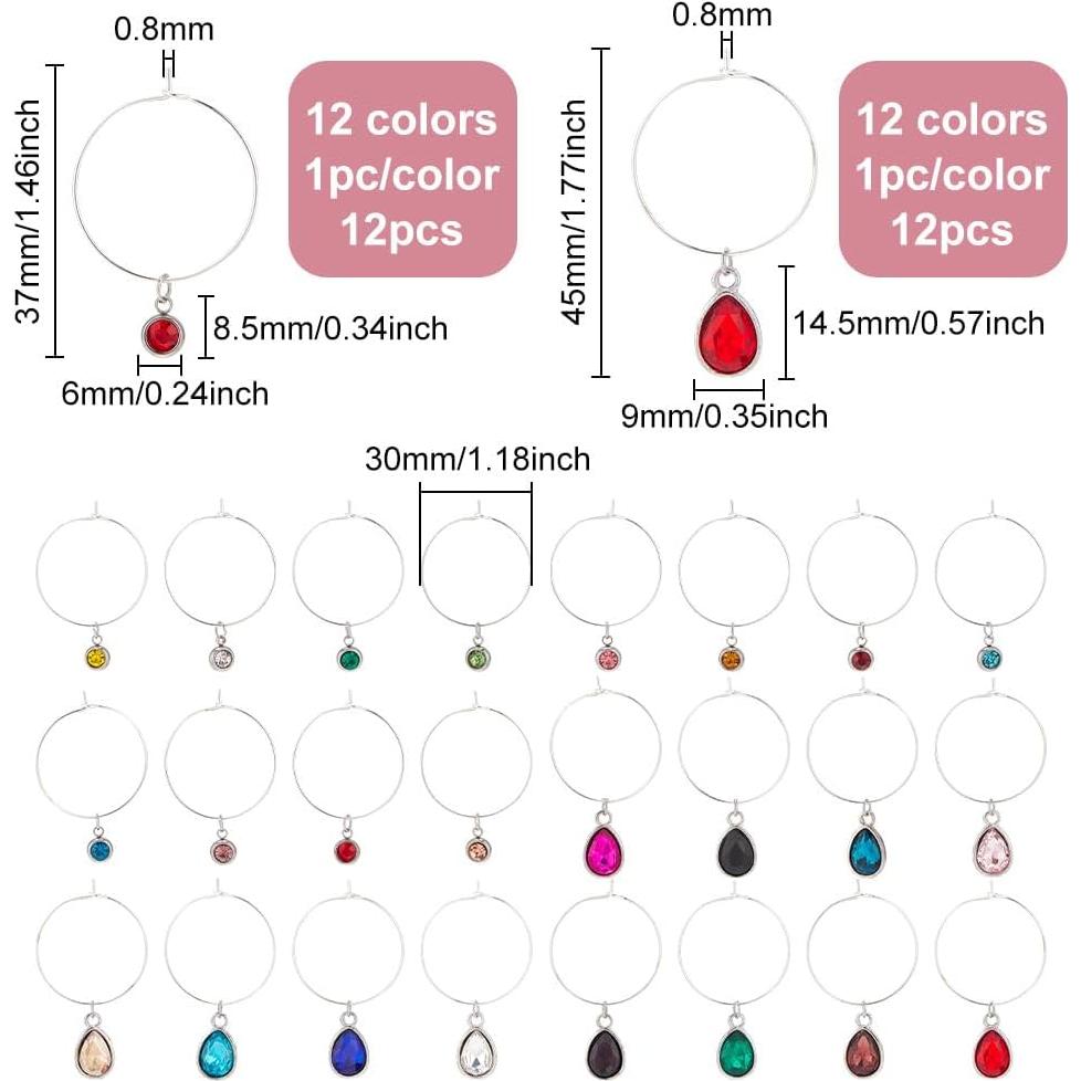 Marcadores de Copas de Vino BENECREAT 24 Piezas Rhinestone