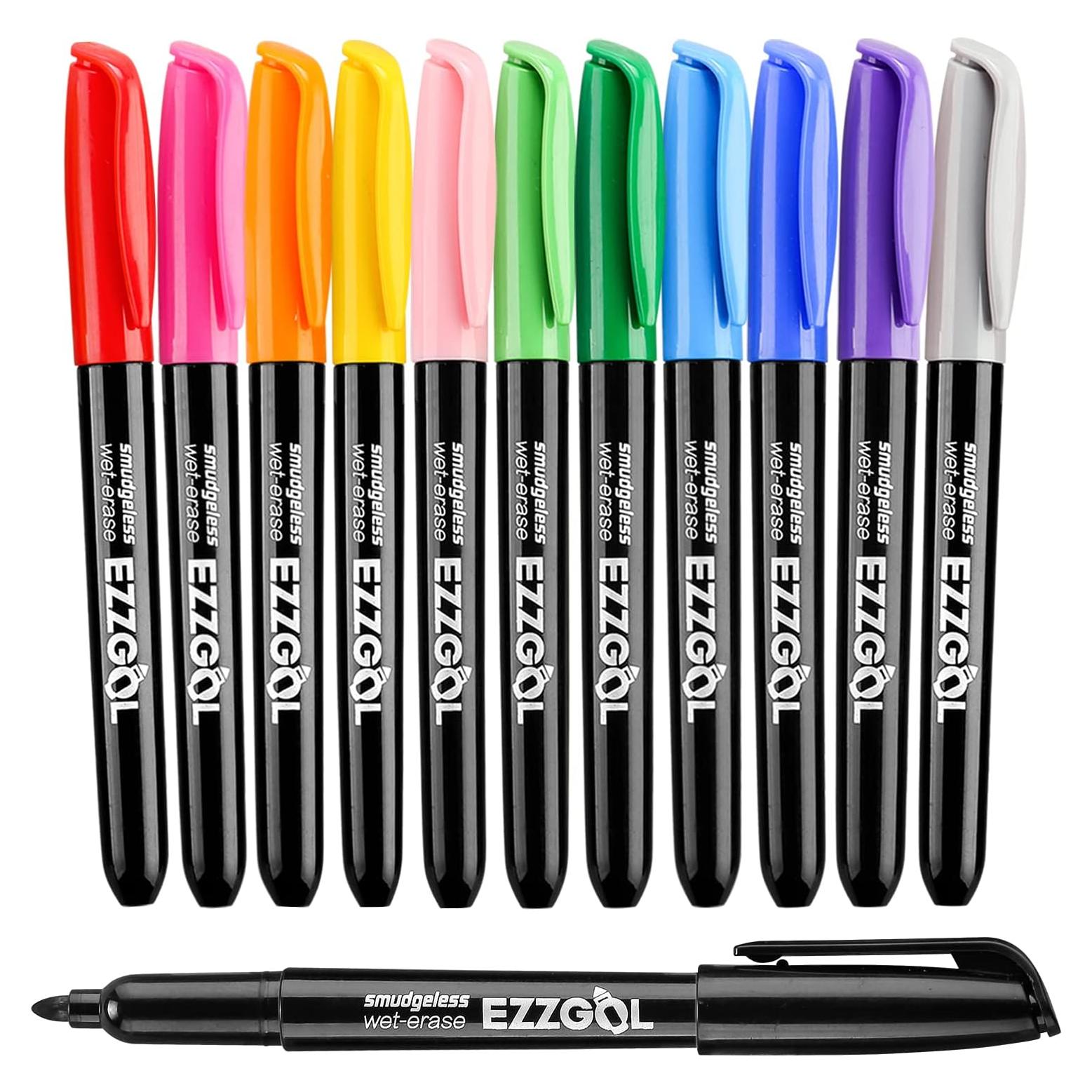 Marcadores de Borrado Húmedo Ezzgol 12 Colores Punta Fina
