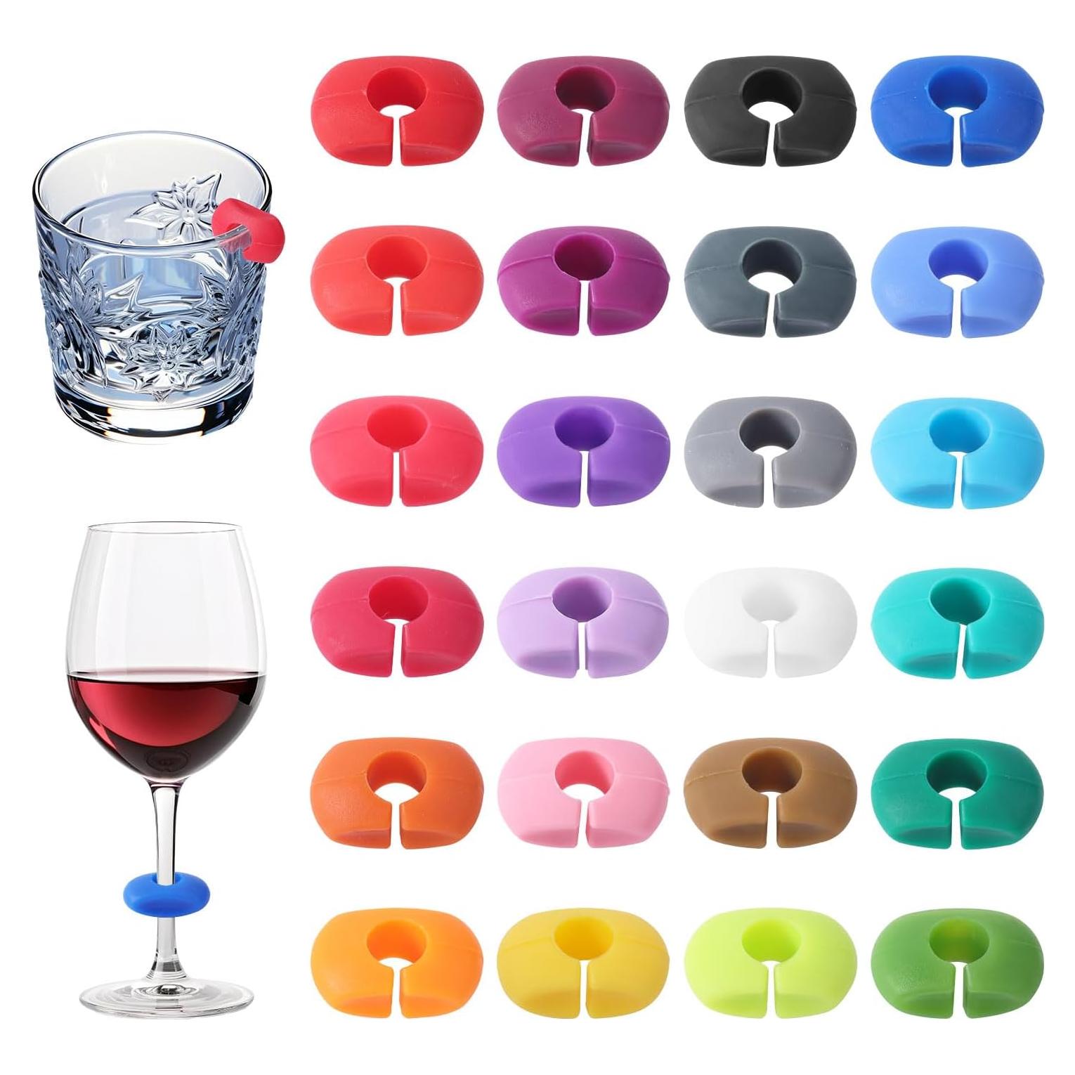 24 Marcadores de Copas de Vino Silicona Reutilizables Multicolor