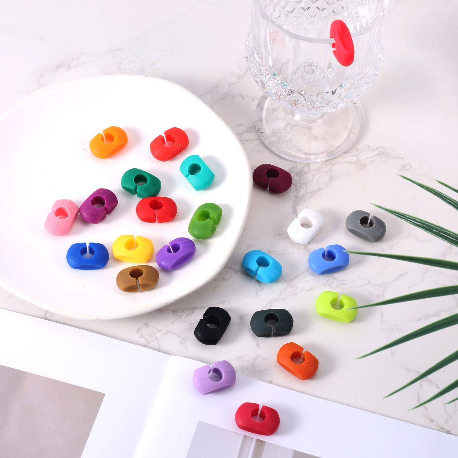 24 Marcadores de Copas de Vino Silicona Reutilizables Multicolor