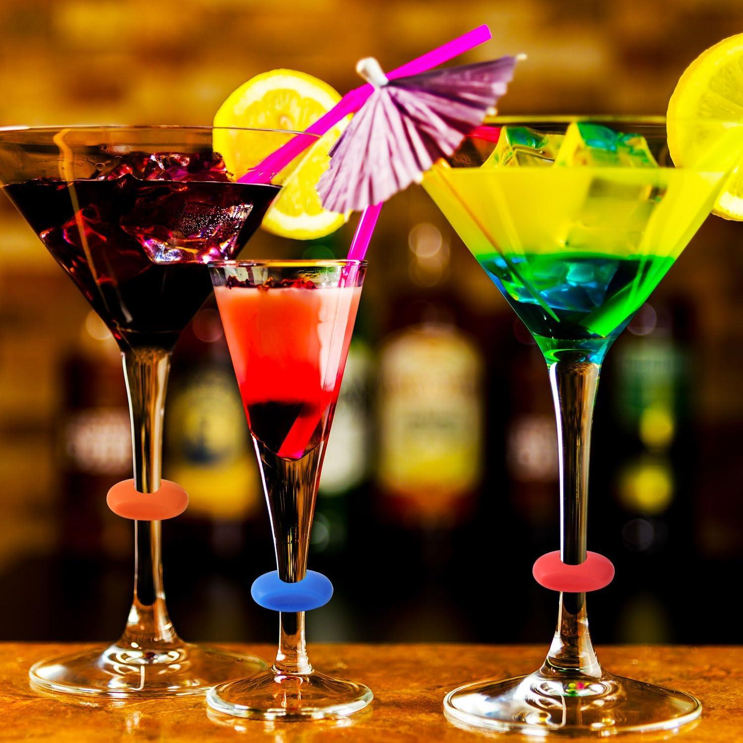 24 Marcadores de Copas de Vino Silicona Reutilizables Multicolor