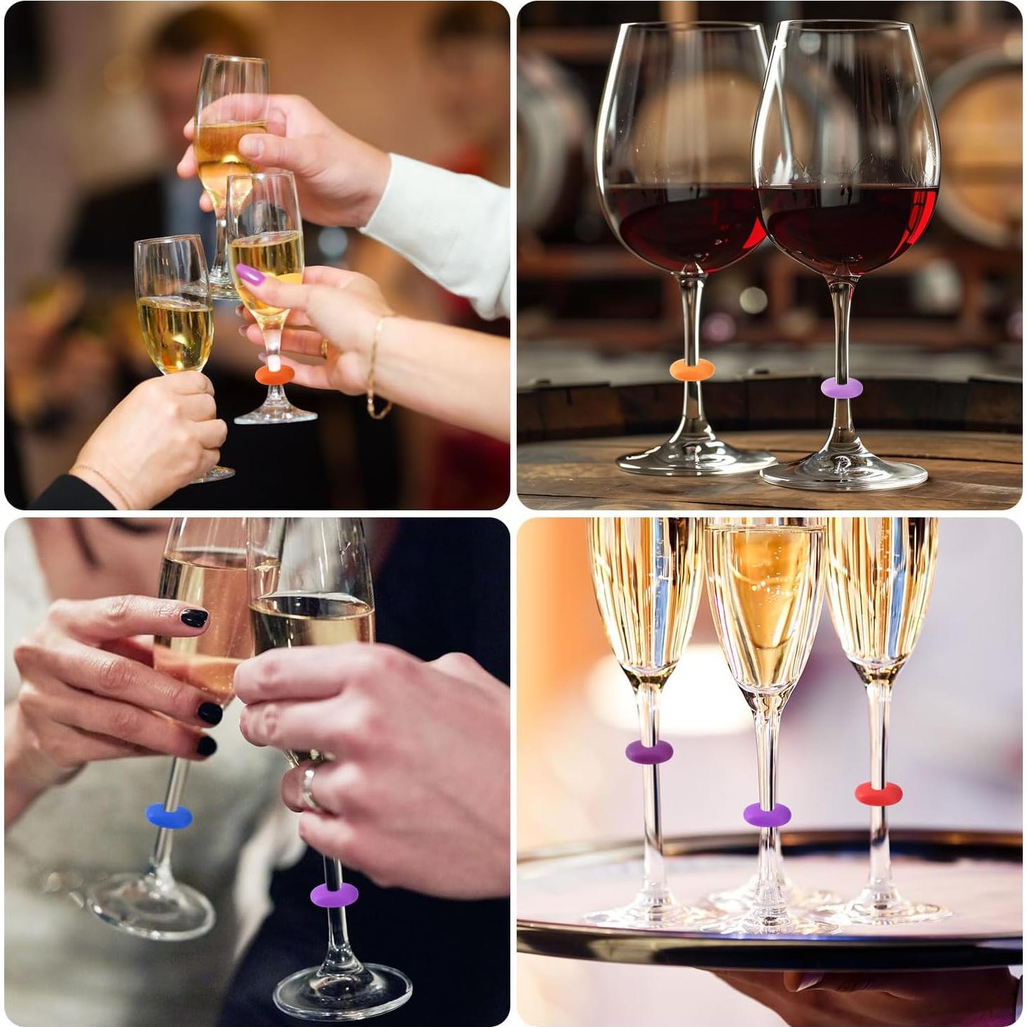 24 Marcadores de Copas de Vino Silicona Reutilizables Multicolor
