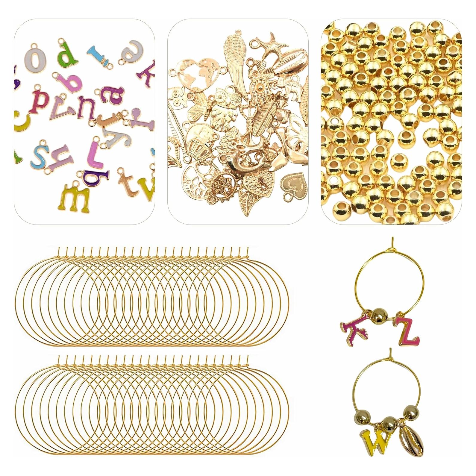 Kit de Charms para Copas de Vino DIY - 50 Piezas con Cuentas de Alfabeto